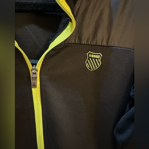 K Swiss Zip Up with Neon Green Piping Track Black Jacket Size L - Picture 3 of 10